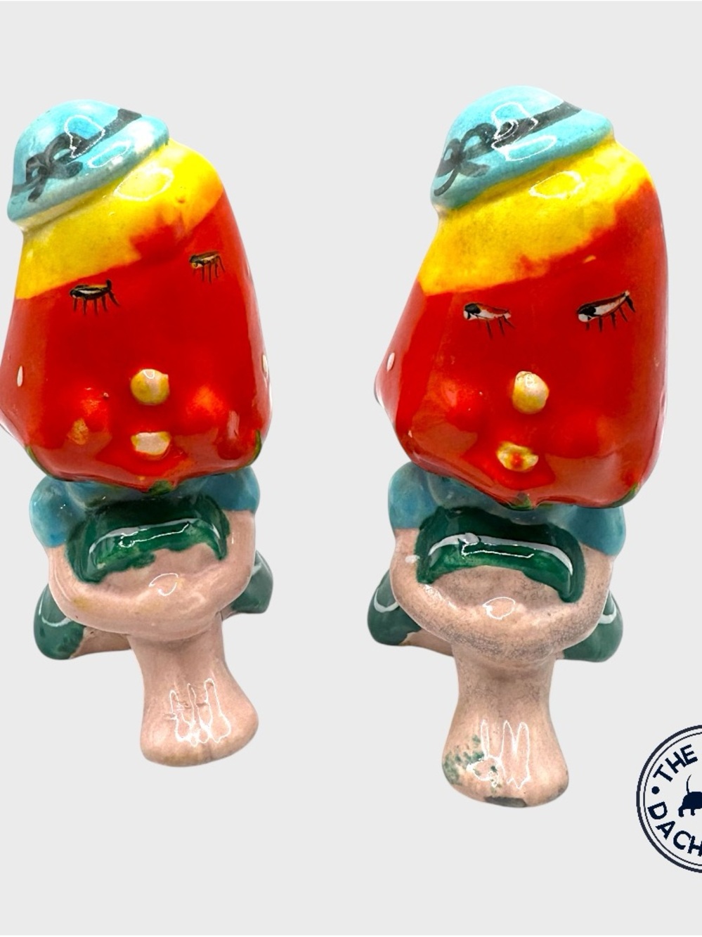 Vintage Whimsical Ceramic Strawberry Head Shakers